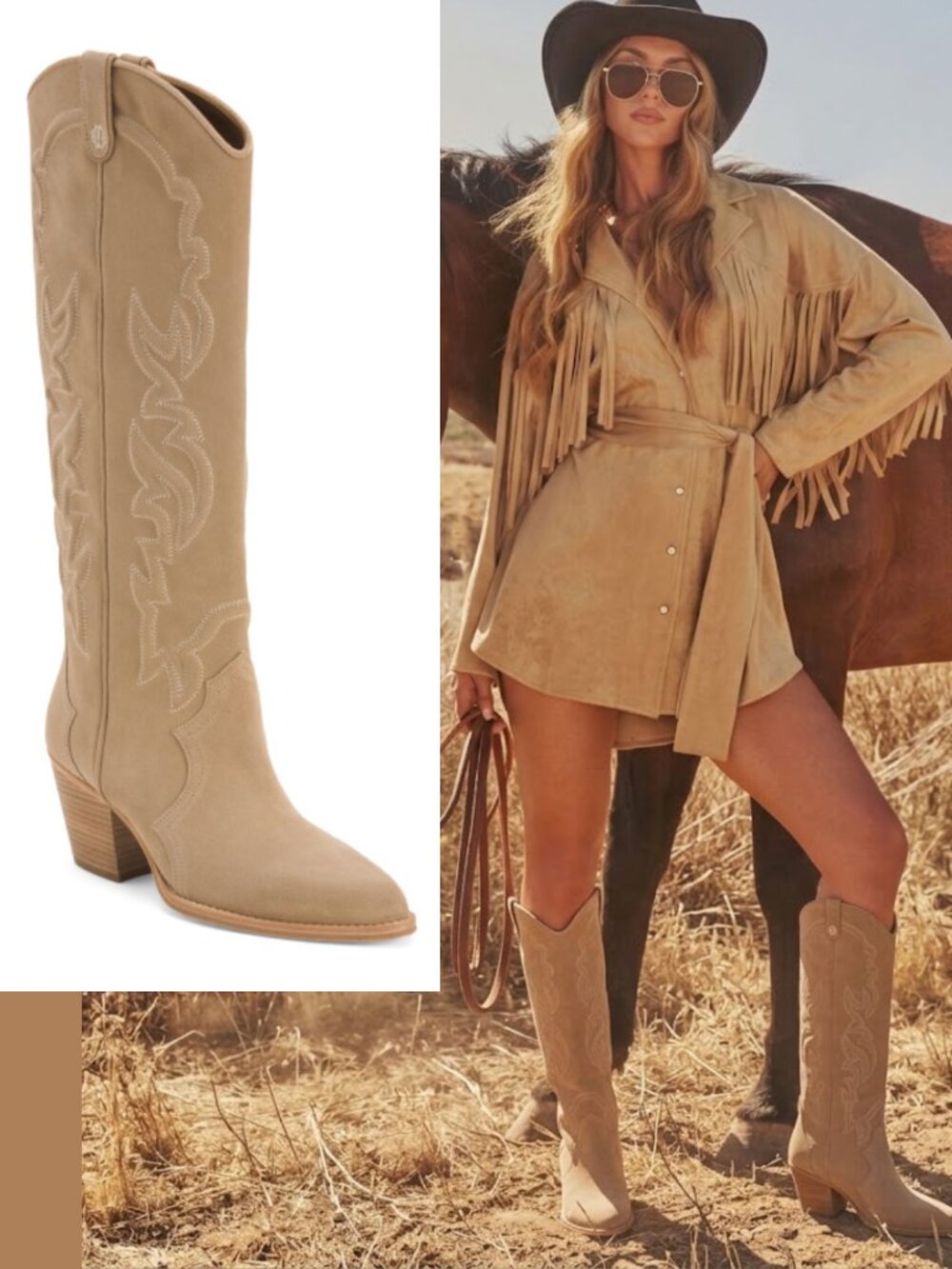 maje Embroidered Leather Cowboy Western Boots